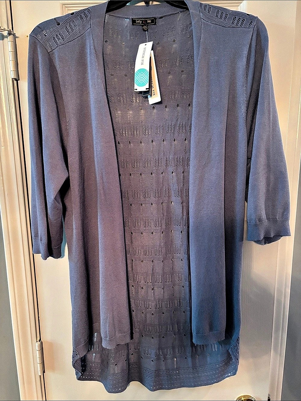 Lety & Me Open Front Blue Indigo Knit Cardigan NWT
